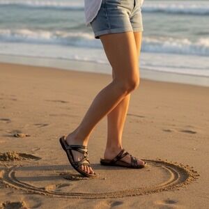 NAOT Carmen Sandal Leather Metallic Black Women's Size 9, Casual Chic